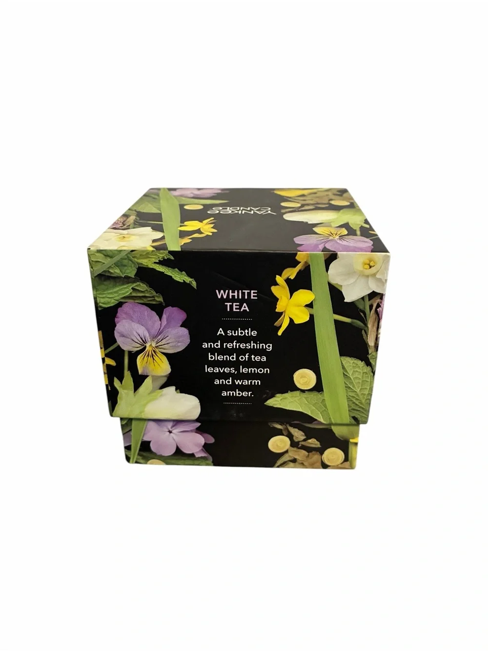 Yankee Candle White Tea Scented Candle in Black with Floral Gift Box 7.5oz